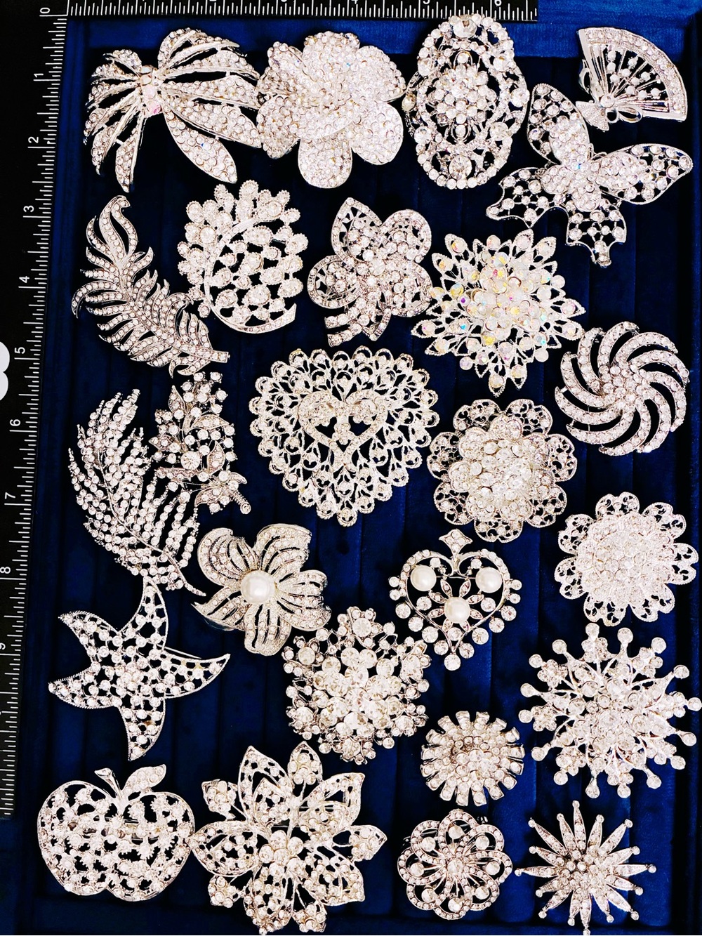 25pc Clear Statement Rhinestone Crystal Brooch Pin Lot Floral Heart Butterfly